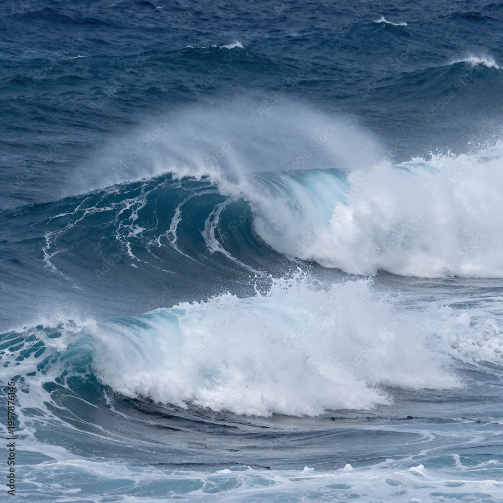 Fototapeta premium Stop-Motion Ocean Rough. Dramatic, Deep Blue Ocean Waves During A Stormy Weather