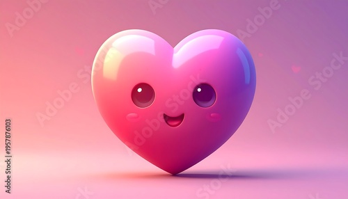 Cute Pink Heart Character with Happy Face.