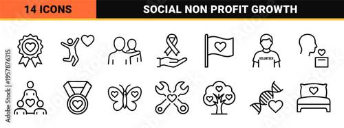 Humanitarian Charity and Volunteer Community Aid Symbols in Minimalist Geometric Monoline Style for Social Non-Profit Projects