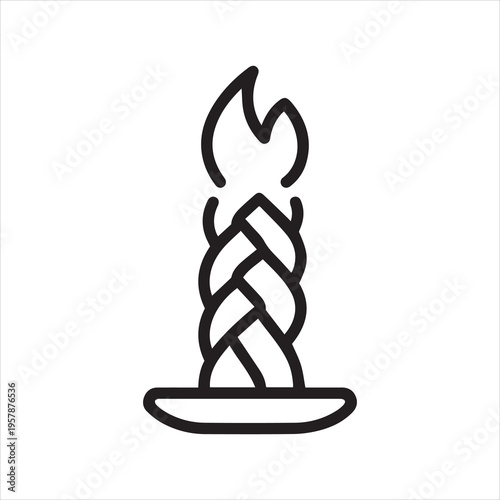 Braided candle on stand, linear icon. Havdalah. Ritual flame and ceremonial lighting. Line with editable stroke.