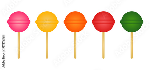 Vector set of isolated colorful bright lollipops on transparent background - Hand drawn sugar candy illustration
