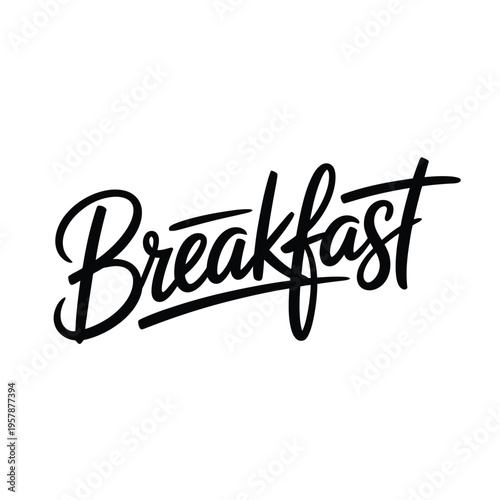 The word breakfast displayed in elegant modern black calligraphy script