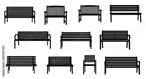 Collection of Park Bench Silhouettes - Outdoor Seating Designs.