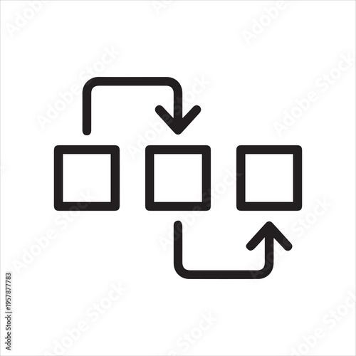 Flowchart with arrows, linear icon. Process structure and step sequence. Line with editable stroke