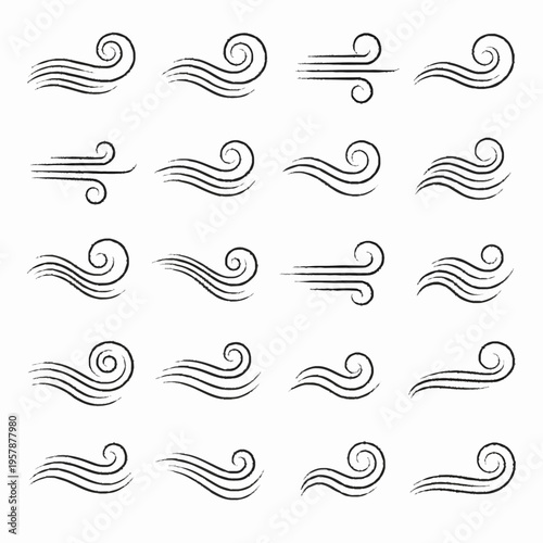 Collection of Stylized Wind and Air Flow Icons.