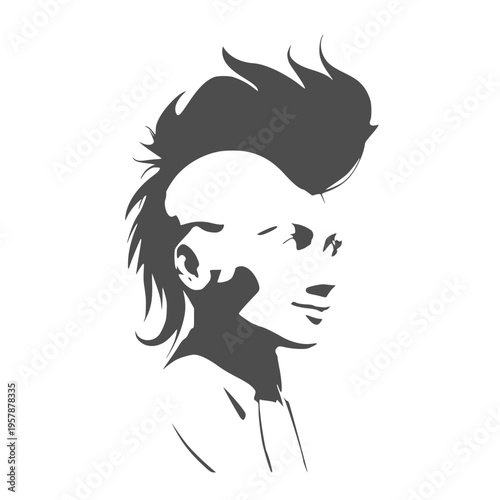Young woman face half turn view in low key style. Elegant silhouette of a female head. Mohawk hairstyle