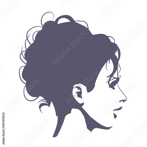 Young woman face side view in low key style. Elegant silhouette of a female head. Confused girl.