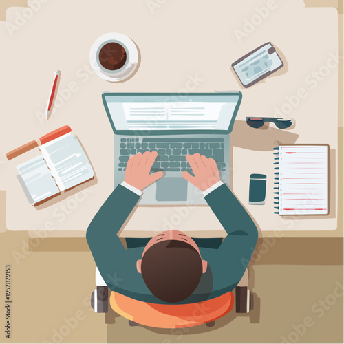 カフェ俯瞰リモートワークデスクシンプル