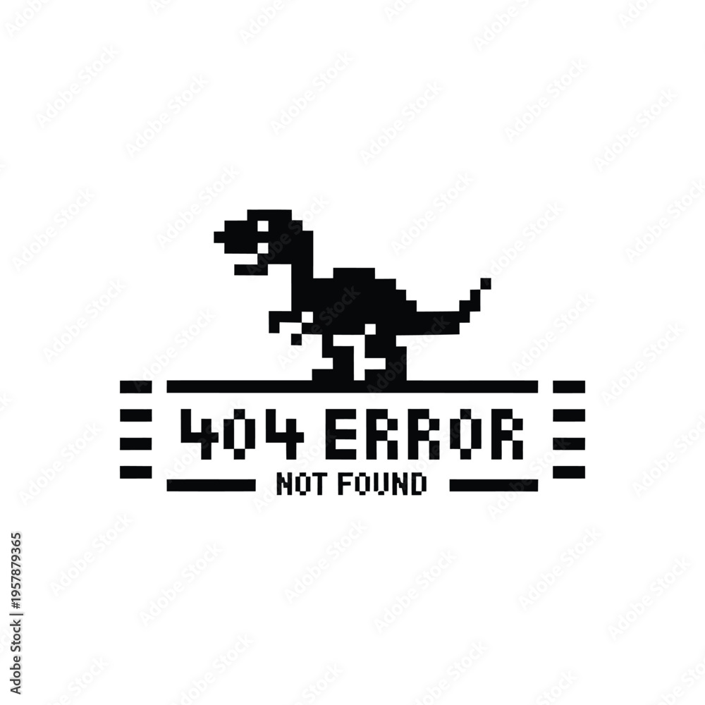 Fototapeta premium Pixelated dinosaur illustration with a 404 error message not found