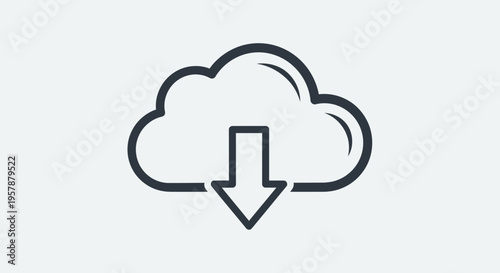 Cloud Download Icon - Simple Line Art Graphic for Data Storage and Internet