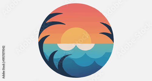  Tropical sunset beach scene in oval frame