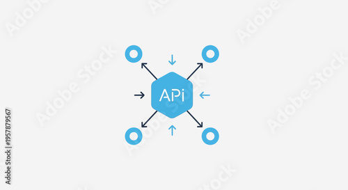 API Integration Concept: Hexagon with API text connected to circles