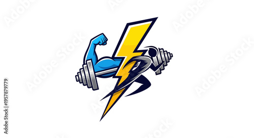 Fitness lightning bolt with athlete holding dumbbells
