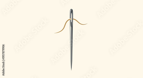 Classic sewing needle with thread vector illustration.