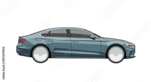 Sleek modern sedan car illustration on a white background.