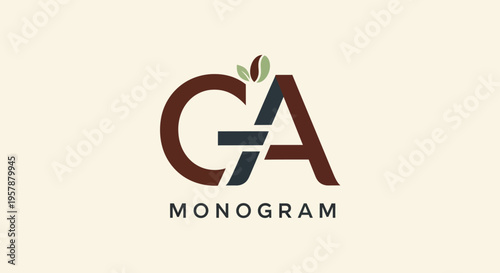 GA Monogram Logo with Coffee Bean and Leaves Design