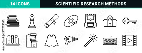 Academic and Intellectual Subculture Minimalist Monoline Icons Featuring Education Science Gaming and Technology Geometric Line Art