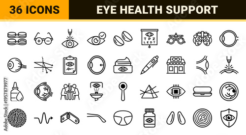 Ophthalmology and Optometry Geometric Line Art Symbols for Vision Care Medical Software and Eye Surgery Educational Materials