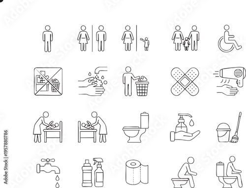 Public Restroom and Hygiene Line Icons Collection