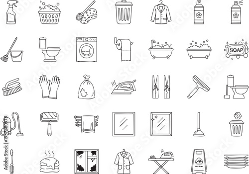 Housekeeping and Cleaning Service Line Icons Collection