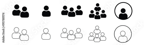 Group of people icons solid and outline one two three four group icon user icon.