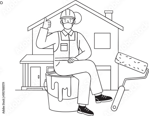 House Painter Illustration for Renovation and Home Services