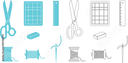 Teal and black sewing tools and craft supplies scissors