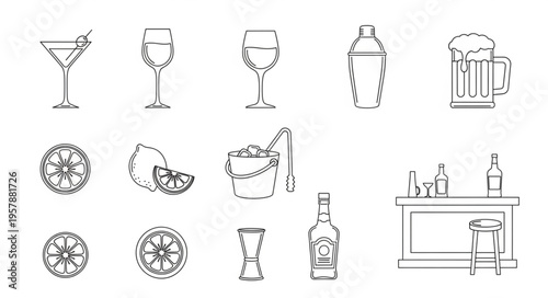 Collection of Bar and Cocktail Icons - Martini, Wine, Beer, and More.
