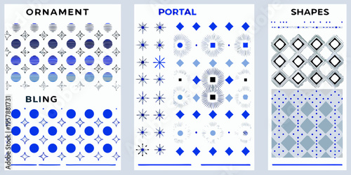 Abstract geometric patterns and shapes in shades of blue and gray