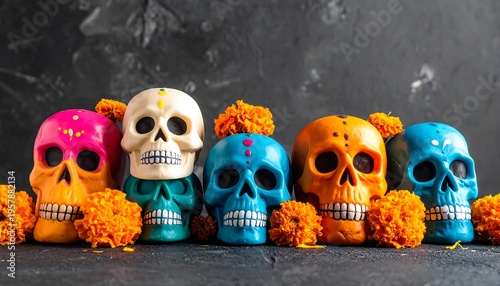 Wallpaper Mural Colorful Sugar Skulls and Marigolds for Day of the Dead Celebration. Torontodigital.ca