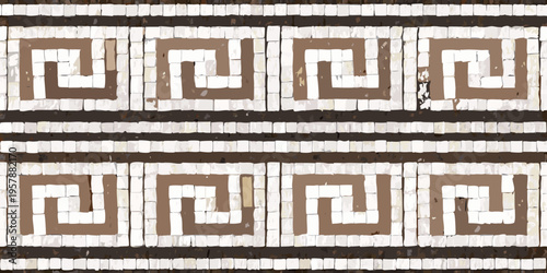 Ancient greek key pattern mosaic tile border detail