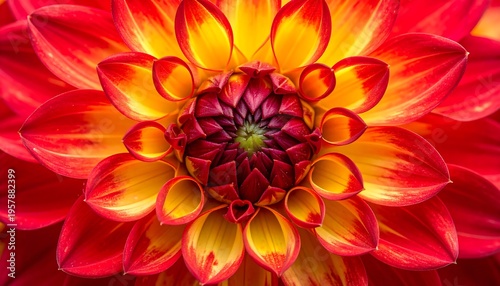 Wallpaper Mural Close-up Macro Shot of a Vibrant Red and Yellow Dahlia Flower. Torontodigital.ca