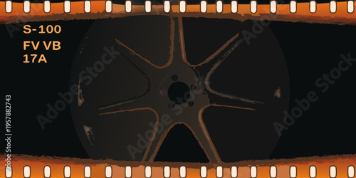 Film reel viewed through a film strip frame vintage aesthetic