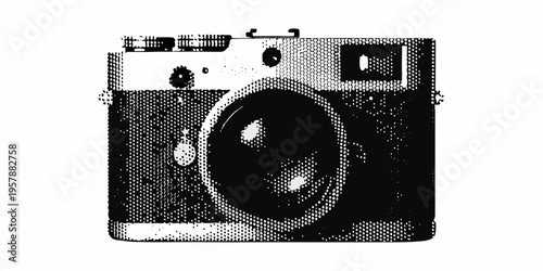 Vintage camera illustration in black and white detailed and stylistic