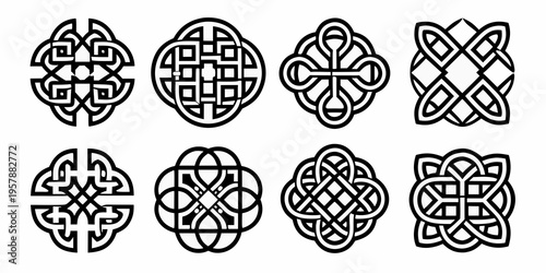 Tableau sur toile Eight black and white celtic knotwork designs arranged in two rows