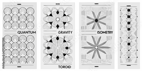Abstract geometric patterns with text quantum gravity isometry and toroid