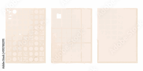 Three vintage aged paper sheets with subtle textures and markings