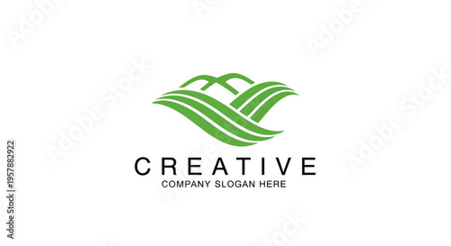 Minimalist Green Farm Logo Template with Rolling Hills and Organic Fields for Agricultural Branding