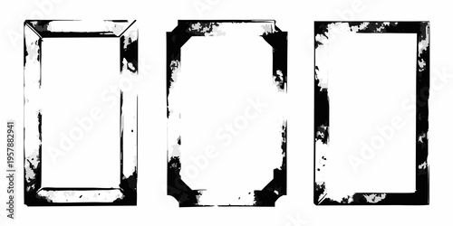 Three distressed rectangular frames isolated on a white background