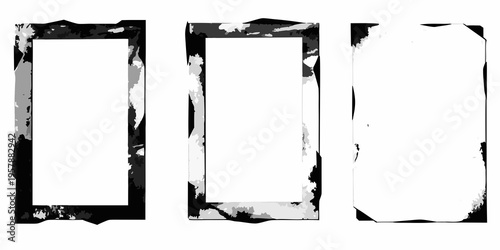 Three torn paper frames with distressed edges on a white background