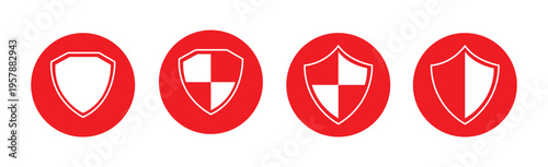 Red shield protection icon set security symbol vector isolated on white background. 