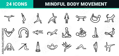 Hatha Yoga Poses and Mindfulness Exercise Visual DNA Minimalist Monoline Line Art for Fitness Branding and Wellness Studio Signage