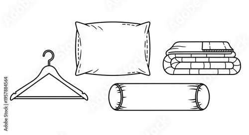 Bedroom Essentials - Hanger, Pillow, Blanket, and Bolster Illustration.