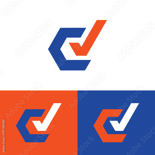 this logo design depicts an initial C with a check mark icon in blue and orange color combination