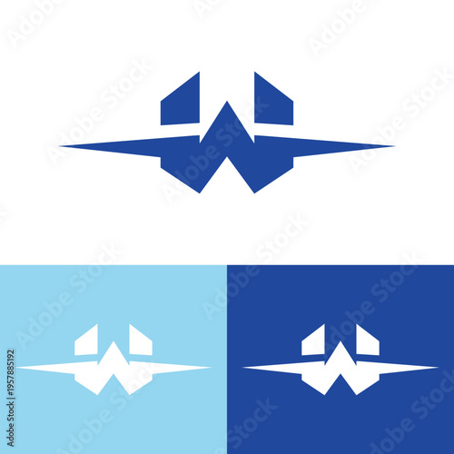 the logo depicts a monogram W with a horizontal line in the center that looks nice in blue color