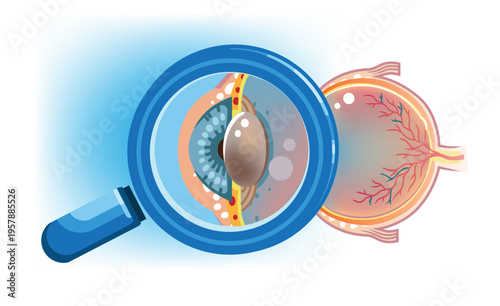 Eye Anatomy Cross Section with Magnifying Glass Illustration