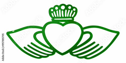 A vibrant green claddagh symbol representing love loyalty and friendship