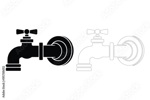Water tap icon silhouette, faucet vector art, plumbing symbol