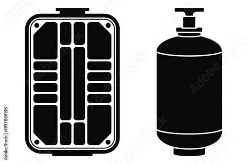 Sim card and gas tank silhouette, connectivity and fuel icons