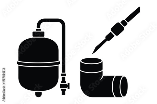 Expansion tank and pipe fitting icons